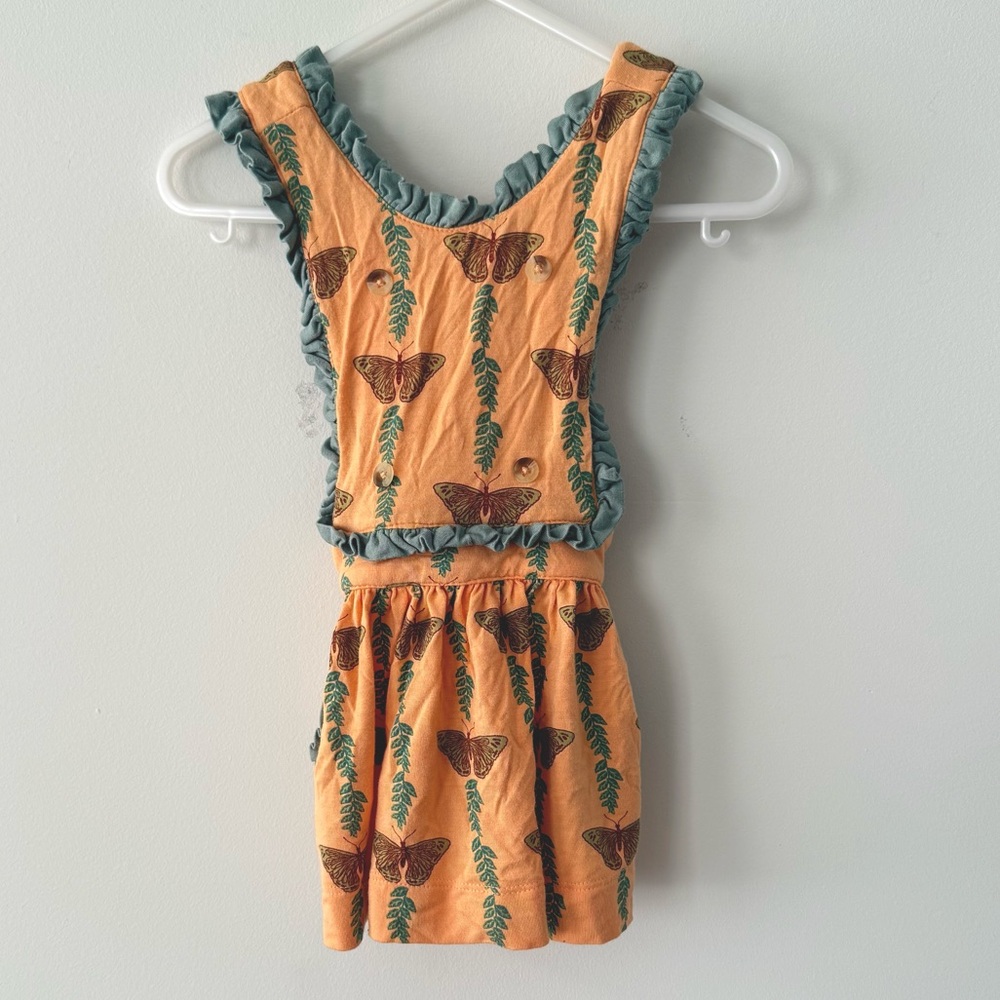 Kate Quinn Bamboo Peach and Mint Butterfly Baby Pinafore Dress 3/6 Months